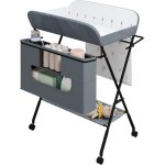 Woltu table � langer pliable et portable avec roulettes et panier hauteur r�glable cadre m�tallique tissu ...