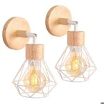 Wottes lot de 2 appliques murales industrielles design cage en m�tal et bois r�tro lampe murale blanc ...