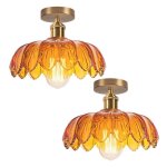 Wottes lot de 2 plafonniers vintage e27 �25cm luminaire fleurs design r�tro avec abat - jour en verre ...