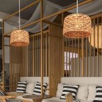 Wottes 2 x suspension bambou tissage pendentif lumi�re rond abat - jour en osier tress� �30cm lustre ...