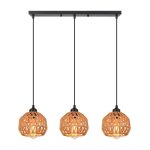 Wottes 3 lampes suspension luminaire vintage barre lustre industriel en rotin marron et m�tal �16cm abat ...