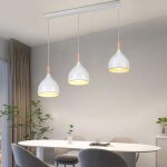 Wottes 3 lampes suspension vintage lustre blanc e27 plafonnier bois luminaire style industriel �clairage ...
