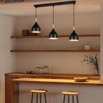 Wottes 3 lampes suspension vintage lustre noir e27 plafonnier bois luminaire style industriel �clairage ...