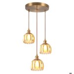 Wottes 3 t�tes disque suspension en verre fleur ambre vintage laiton dor� lustre salon moderne �clairage ...