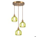 Wottes 3 t�tes disque suspension en verre fleur vert vintage laiton dor� lustre salon moderne �clairage ...