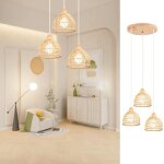 Wottes 3 t�tes suspension luminaire moderne cr�atif disque lustre en bois et bambou de design � spirale ...