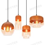 Wottes lot de 4 moderne lustre en verre suspension abat - jour en bois et transparent brun e27 luminaire ...