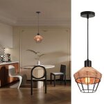 Wottes e27 suspension luminaire vintage industrielle �19cm abat - jour cage en m�tal noir et rotin lustre ...