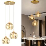 Wottes lustre suspension en bois et mtal 3 ttes disque lampe luminaire rtro vintage cage dor 20cm ...