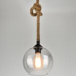 Wottes lustre suspension industrielle r�tro �20cm en forme boule verre transparent et corde de chanvre ...