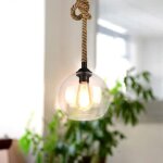 Wottes lustre suspension industrielle r�tro �25cm en forme boule verre transparent et corde de chanvre ...