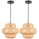 Wottes lustre suspension luminaire suspension bambou rotin naturel �23 * 18cm 2pcs pour chambre salle ...
