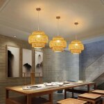 Wottes lustre suspension luminaire suspension bambou rotin naturel �30 * 35cm 3pcs pour chambre salle ...
