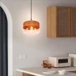 Wottes moderne lustre en verre �25cm 1pcs suspension abat - jour en bois et transparent brun e27 luminaire ...