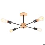 Wottes plafonnier industriel 4 ttes - vintage luminaire en mtal et bois - rtro lustre plafonnier pour ...