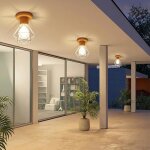 Wottes plafonnier industriel e27 lustre clairage plafond luminaire vintage mtal et bois forme cage ...