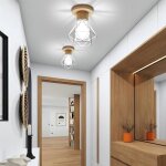 Wottes plafonnier industriel e27 lustre clairage plafond luminaire vintage mtal et bois forme cage ...