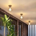 Wottes plafonnier industriel vintage luminaire - e27 r�tro lampe de plafond m�tal cuivre cage pour cuisine ...