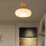 Wottes plafonnier led en verre rond design e27 plafonnier cratif nordique en bois lustre salon contemporain ...