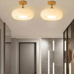 Wottes plafonnier led en verre rond design e27 plafonnier cratif nordique en bois lustre salon contemporain ...