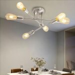 Wottes plafonnier moderne 6 t�tes - e27 r�tro luminaire lustre industriel - en m�tal argent - pour salon ...