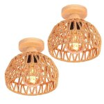 Wottes plafonnier vintage industrielle e27 lampe de plafond bois rtro 20cm abat - jour cage en corde ...