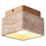 Wottes r�tro plafonnier led en pierre carr� e27 plafonnier cr�atif en bois naturel design lampe de plafond ...