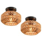 Wottes rotin plafonnier vintage boho - cage en rotin brun - rtro plafonnier rustique - pour cuisine ...