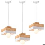 Wottes suspension en bois et m�tal - blanc 3pcs - �18 * 18cm - e27 - design r�tro carr� - �clairage int�rieur ...