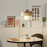 Wottes suspension en bois et m�tal - jaune 1pcs - �18 * 10cm - e27 - design r�tro rond - �clairage int�rieur ...