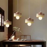 Wottes suspension en bois et m�tal - jaune 4pcs - �18 * 10cm - e27 - design r�tro rond - �clairage int�rieur ...