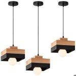 Wottes suspension en bois et m�tal - noir 3pcs - �18 * 18cm - e27 - design r�tro carr� - �clairage int�rieur ...