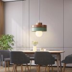 Wottes suspension en bois et m�tal - vert 1pcs - �18 * 10cm - e27 - design r�tro rond - �clairage int�rieur ...