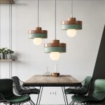 Wottes suspension en bois et m�tal - vert 3pcs - �18 * 10cm - e27 - design r�tro rond - �clairage int�rieur ...