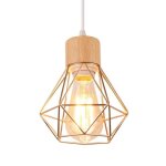 Wottes suspension luminaire vintage industrielle lustre abat - jour en m�tal et bois �16cm r�tro dor� ...