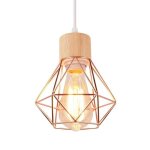 Wottes suspension luminaire vintage industrielle lustre abat - jour en m�tal et bois �16cm r�tro or rose ...