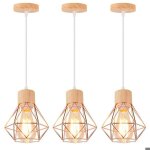 Wottes suspension luminaire vintage industrielle lustre abat - jour en m�tal et bois �16cm r�tro or rose ...
