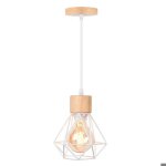 Wottes suspension luminaire vintage industrielle lustre en fer et bois rtro cage design blanc e27 1pcs ...