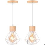 Wottes suspension luminaire vintage industrielle lustre en fer et bois rtro cage design blanc e27 2pcs ...