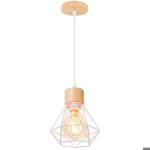 Wottes suspension luminaire vintage industrielle lustre en fer et bois rtro cage design blanc e27 4pcs ...