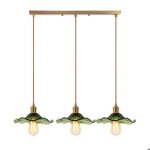 Wottes suspension en verre vert fleur vintage laiton dor� 3 t�tes barre lustre salon moderne �clairage ...