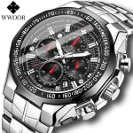 Wwoor hommes sport montres montre � quartz luxe marque sup�rieure enti�rement en acier �tanche chronographe ...