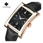 Wwoor montre pour homme haut de luxe en cuir tanche date hommes daffaires quartz montre - or noire