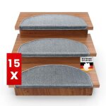 15 pcs tapis descalier london gris clair 235 x 65 cm demi - circulaire