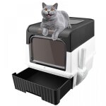 Xjing - bac  litire avec 1 tiroir de dsodorisant pour chats trs grand bac  litire ferm en pp avec ...