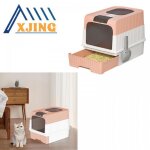 Xjing bac  litire pour chat pliable avec pelle  litire - tiroir coulissant - rose - 49 * 37 * 35cm ...