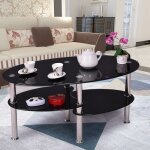 Xjing - table basse de salon en verre double verre pour petit salon table basse ovale (noir solide 90 ... Xjing - table basse de salon en verre double verre pour petit salon table basse ovale (noir solide 90 ...