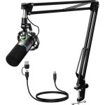 Microphone dynamique xlr / usb - 040parts - kit podcast avec bras - contr�le volume - mute - noir