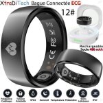 Xtraditech bague connecte ecg cadre12 carr noir mat moniteur vfc frquence cardiaque spo2 sommeil socle ...