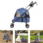 Xuanyu animaux voyage poussette - poussette pour chat avec sac de rangement et housse de pluie + porte ...